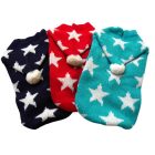 Kapucnis kötött kutyapulóver - piros csillagmintás - 25 cm